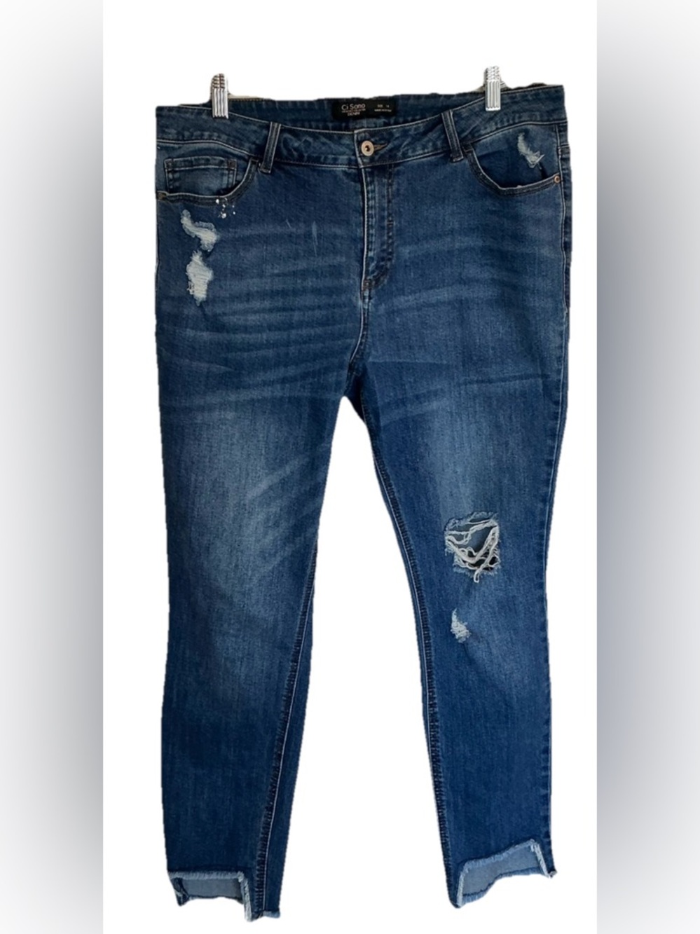 Ci Sono Women’s Size 14 Jeans Relaxed Fit Straight Leg Distressed Denim Frayed